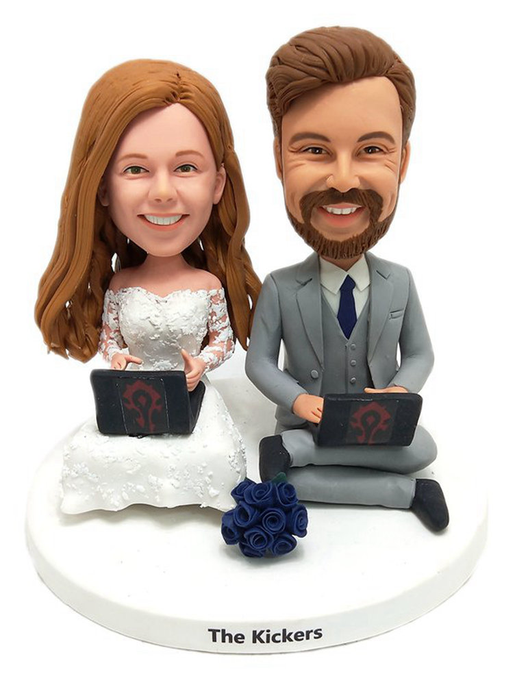 Custom cake toppers playing games figurines working together dolls